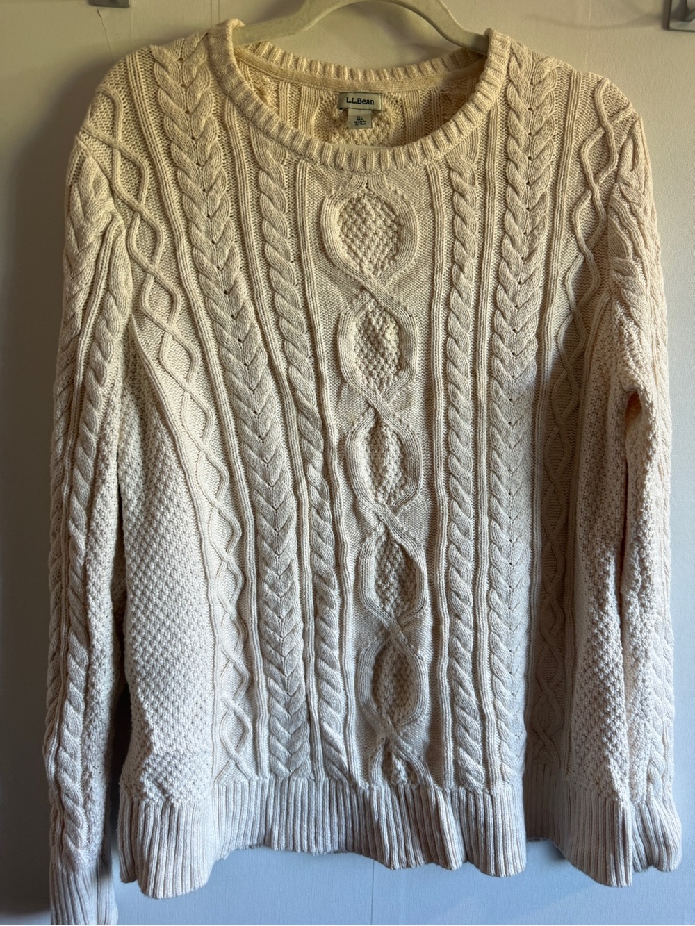 L.L.Bean XL Cream Cable Knit Organic Cotton Fisherman Sweater